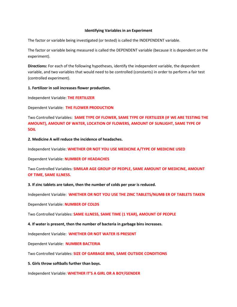 independent variable and dependent variable worksheet