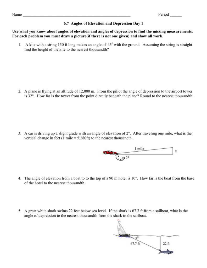 angle of elevation depression worksheet