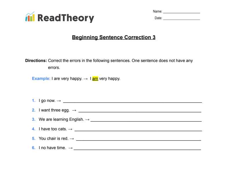 sentence correction worksheet