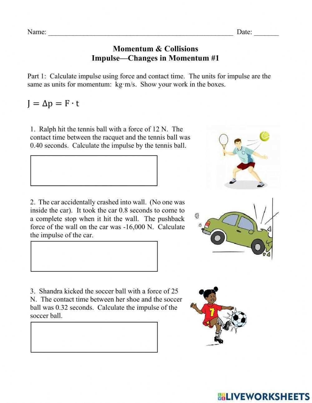 force and momentum worksheet