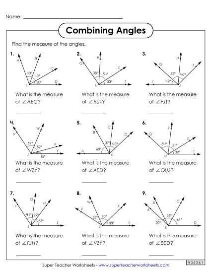 different angles worksheet