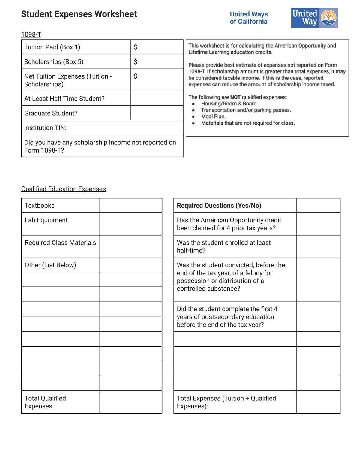 worksheet for earned income tax credit