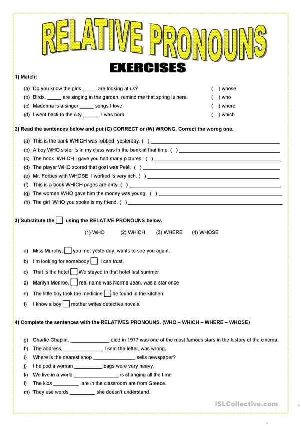 circling relative pronouns worksheet