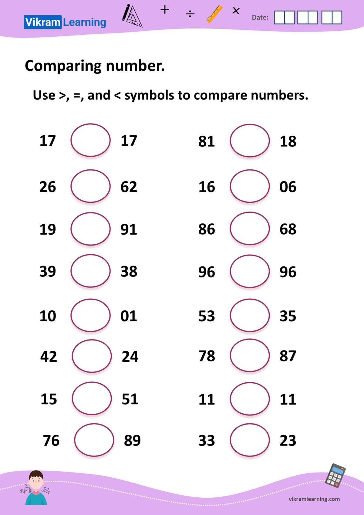 comparing numbers 1 100 worksheet