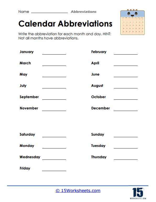 abbreviation worksheet