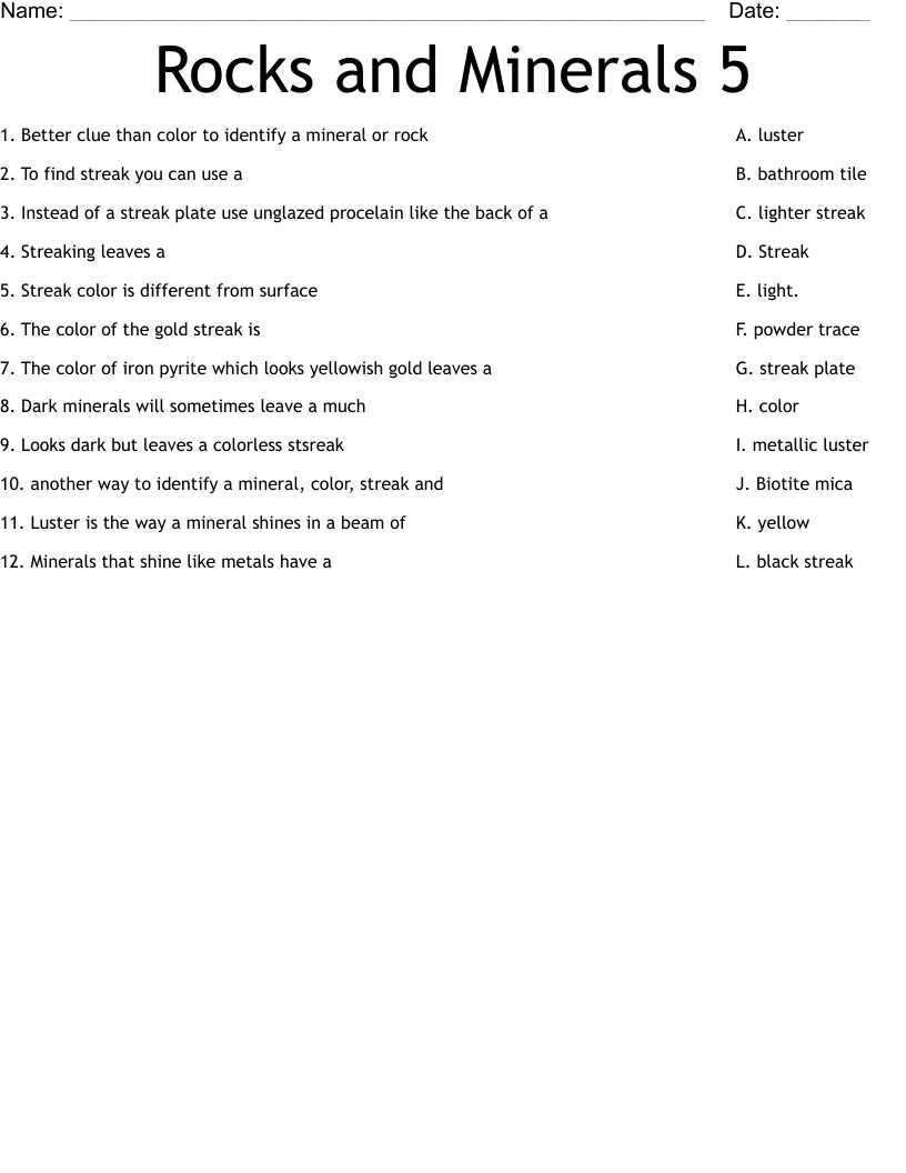 minerals worksheet