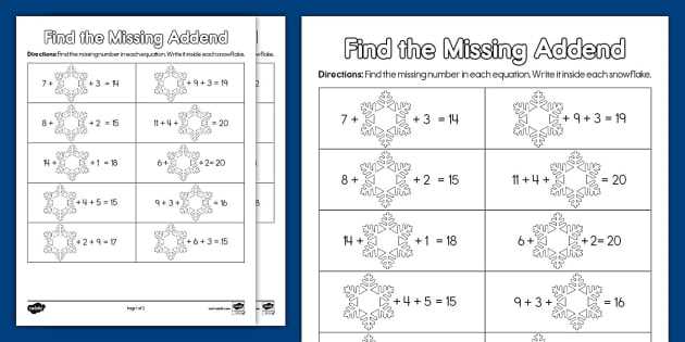 missing addends worksheets grade 1