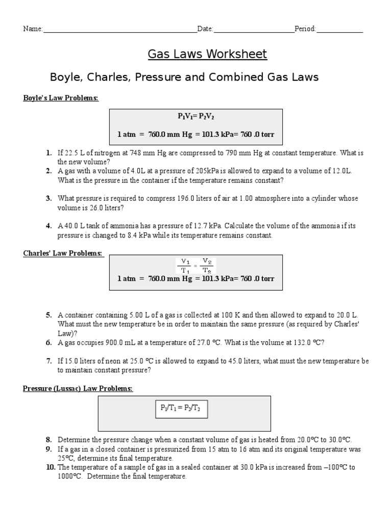 mixed gas laws worksheet