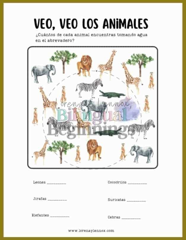 animal worksheets in spanish