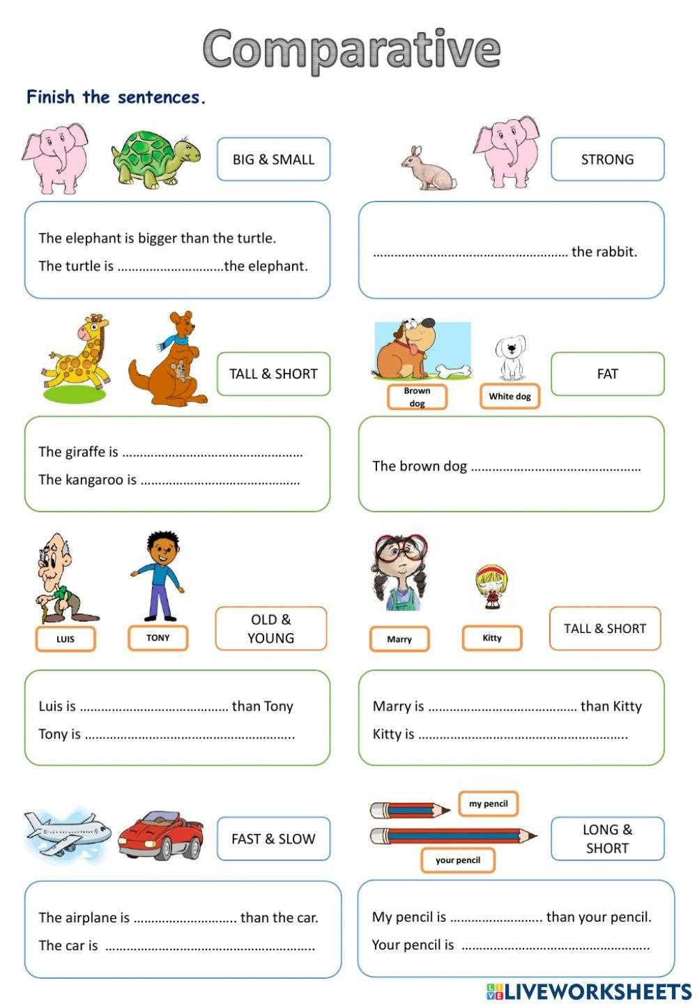comparative adjectives er worksheet