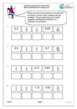 order decimals worksheet