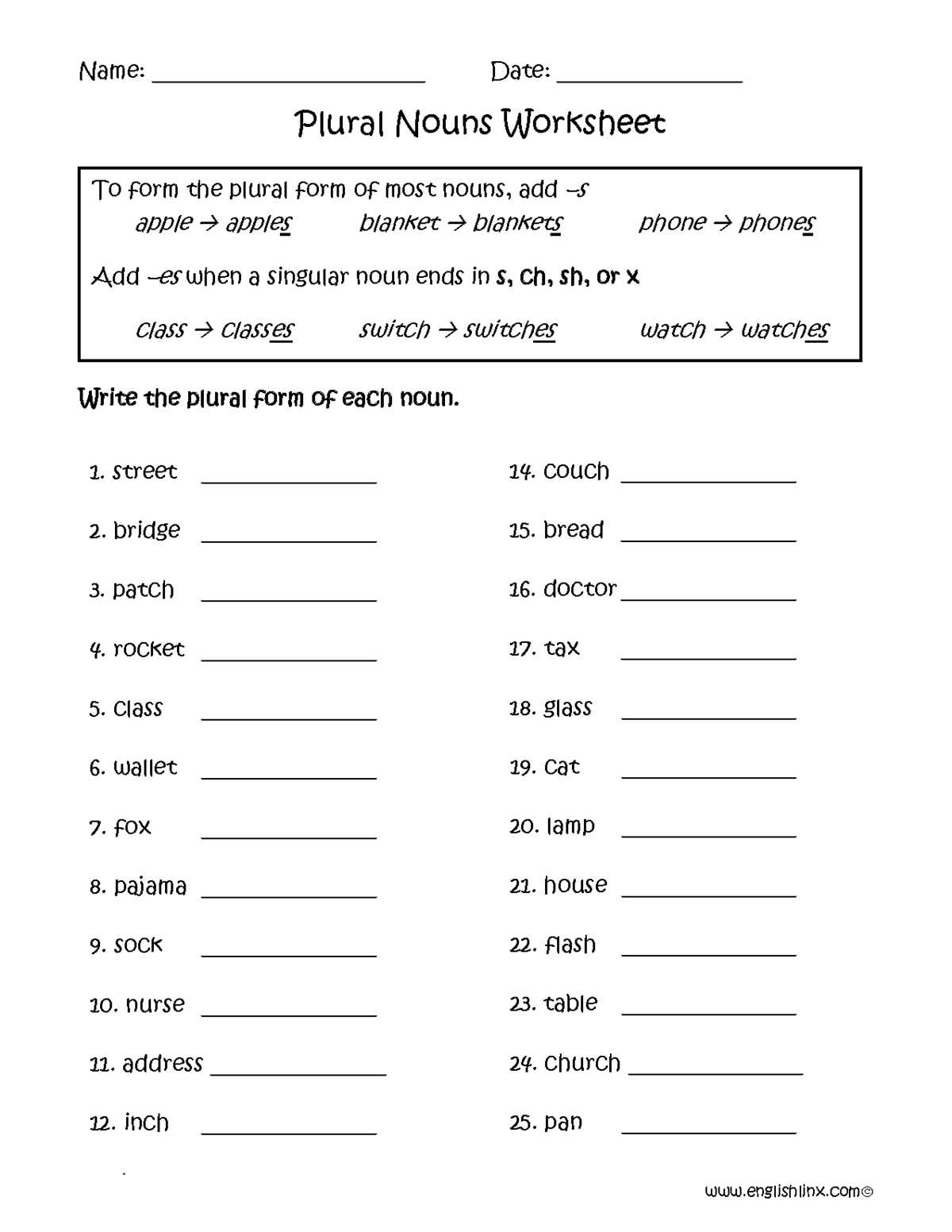 singular plural nouns worksheet