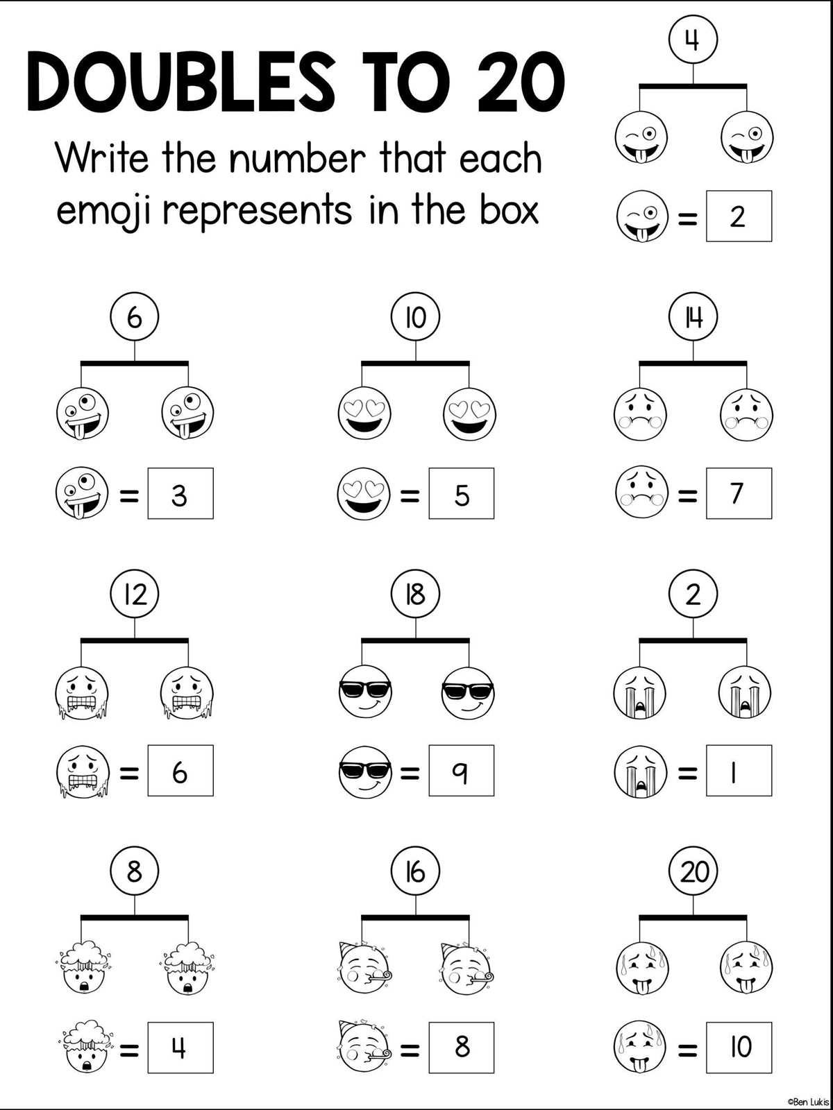 doubles math worksheet 1st grade