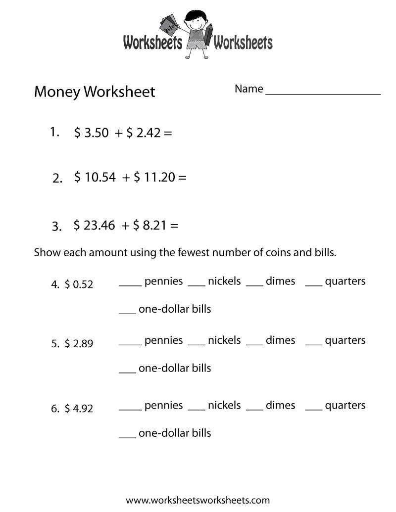 money activities worksheets