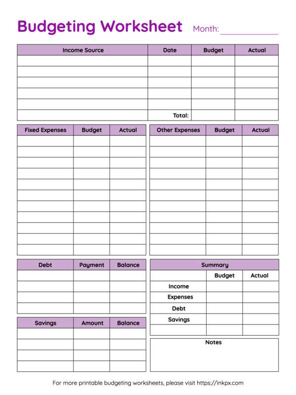 month to month budget worksheet