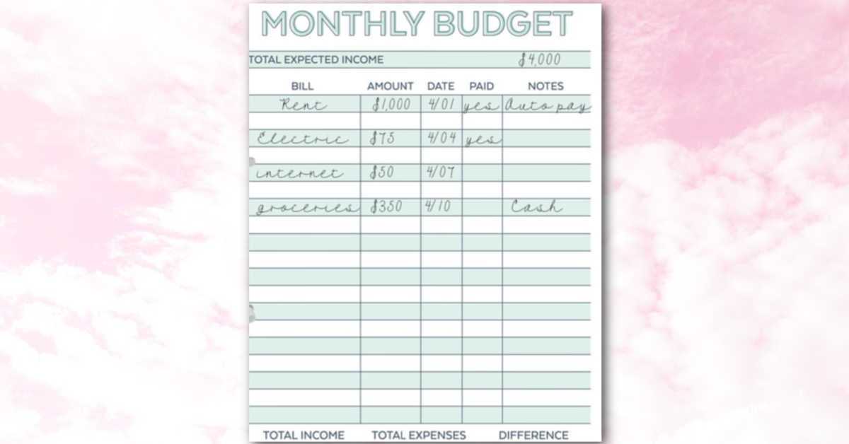 monthly expense worksheet