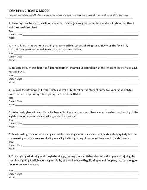 mood and tone worksheets mood and tone worksheets