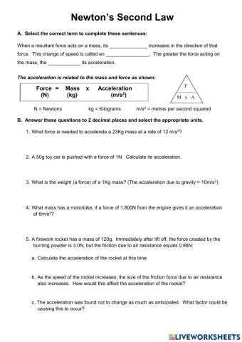 newtons second law worksheet