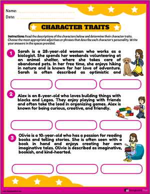 character traits practice worksheet