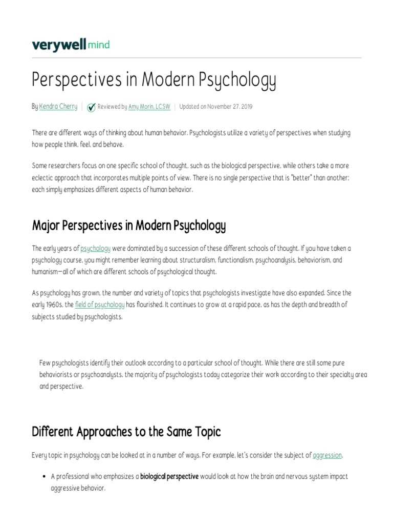 contemporary perspectives in psychology worksheet
