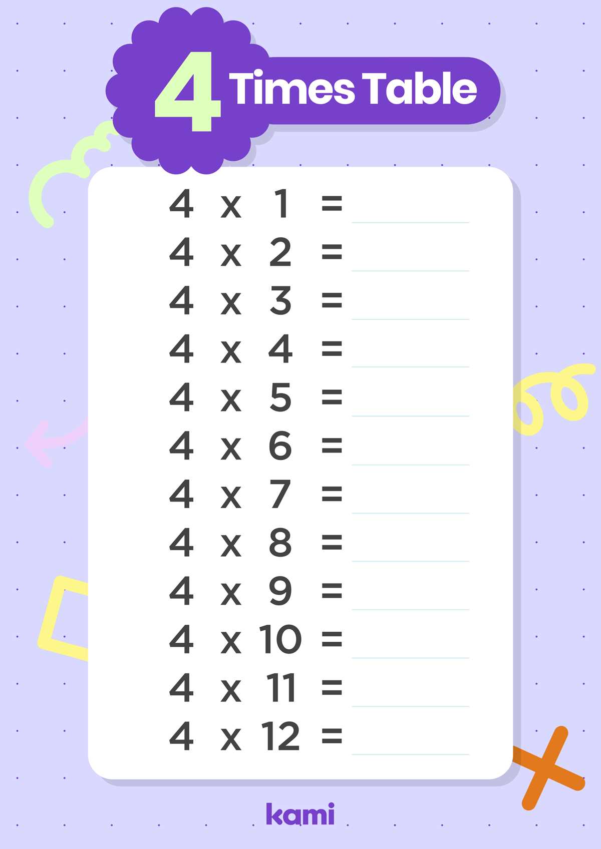 4x multiplication worksheets