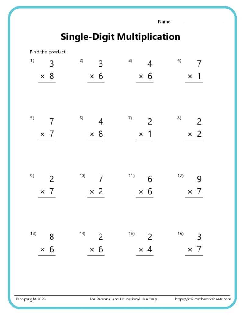 mulitplication worksheets
