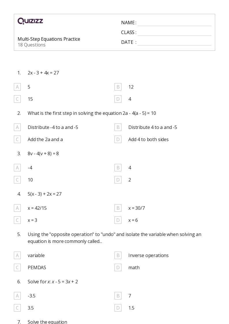 multi step equations practice worksheet