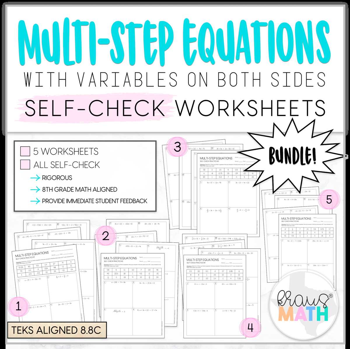 multi step equations with variables on both sides worksheets
