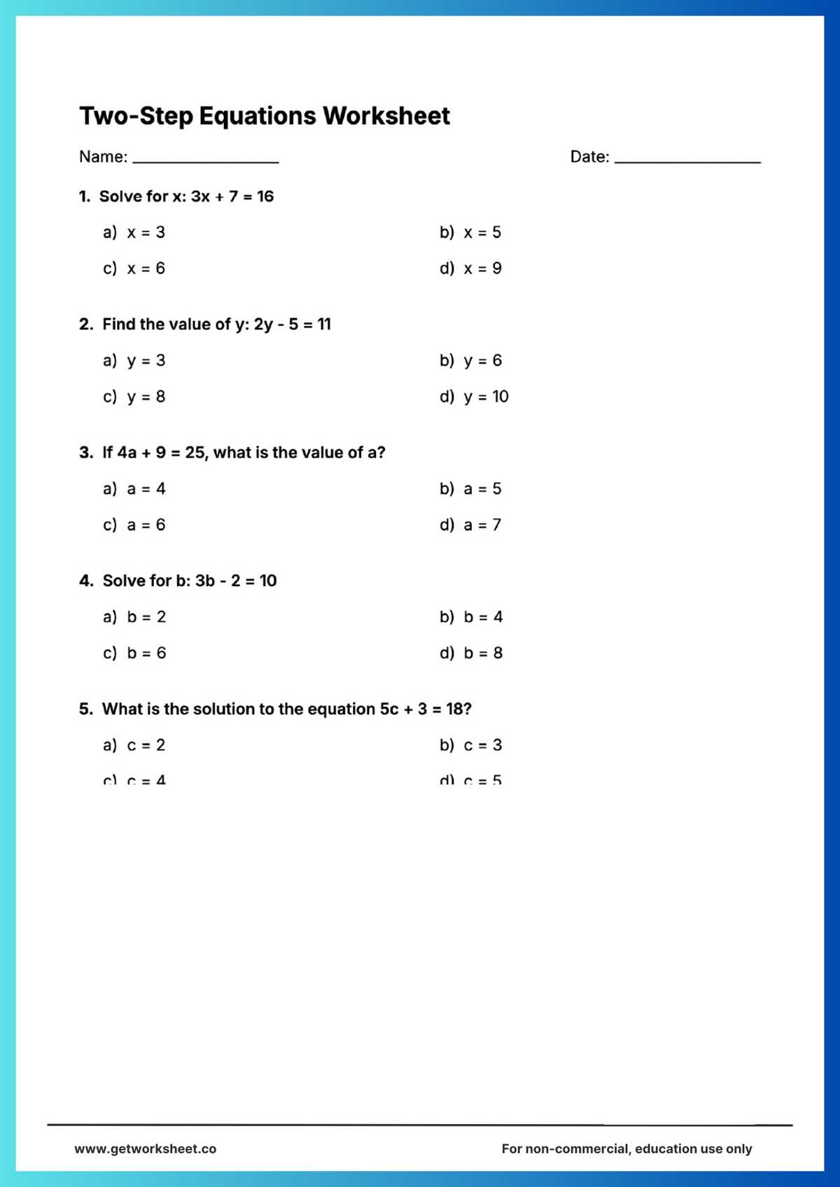 multi step linear equations worksheet