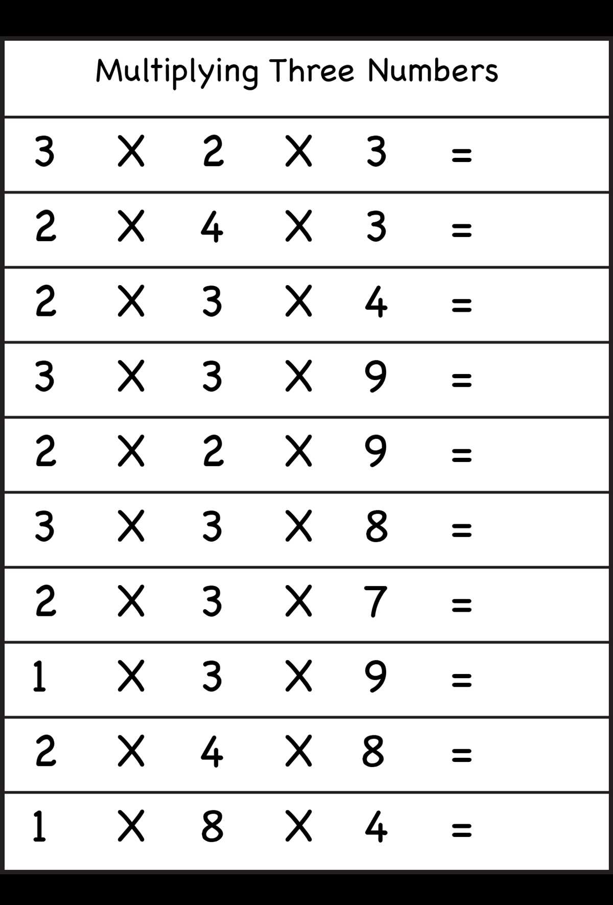 multiplication 3s worksheet
