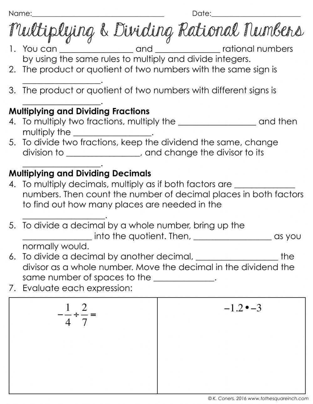 multiplication and division of rational numbers worksheet