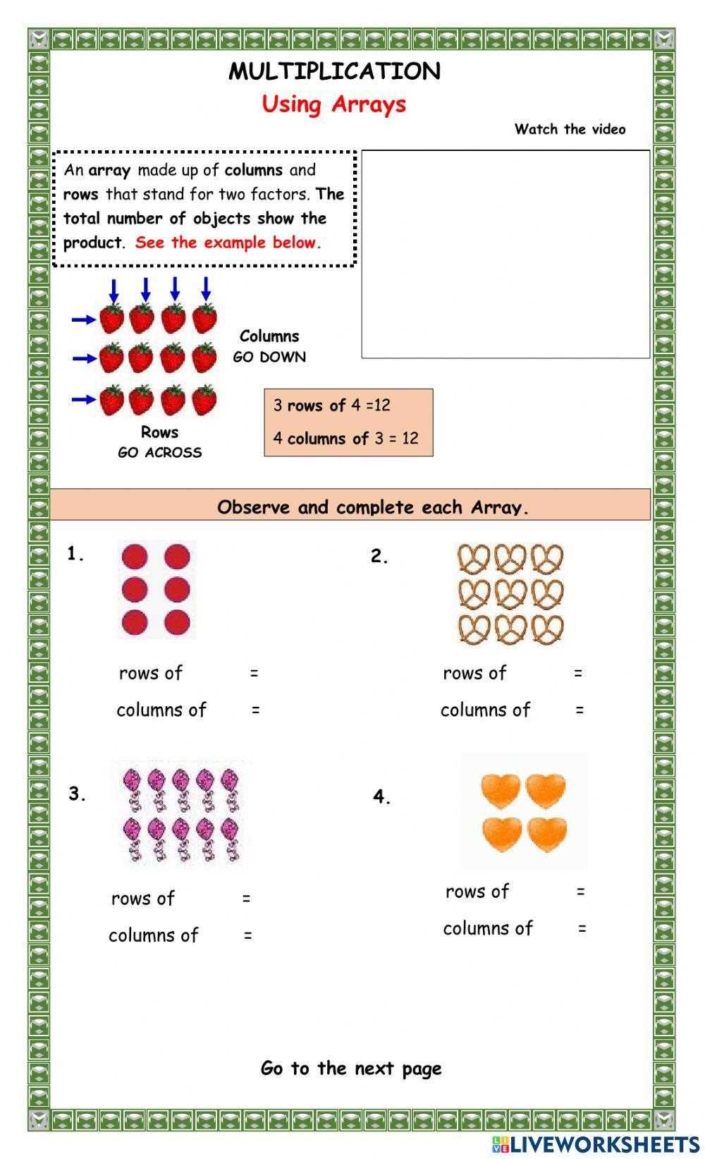 multiplication array worksheets