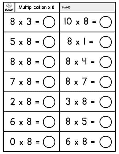 multiplication by 8 worksheet
