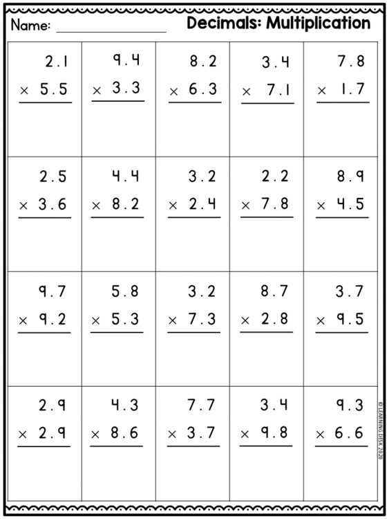 multiplication decimal worksheets