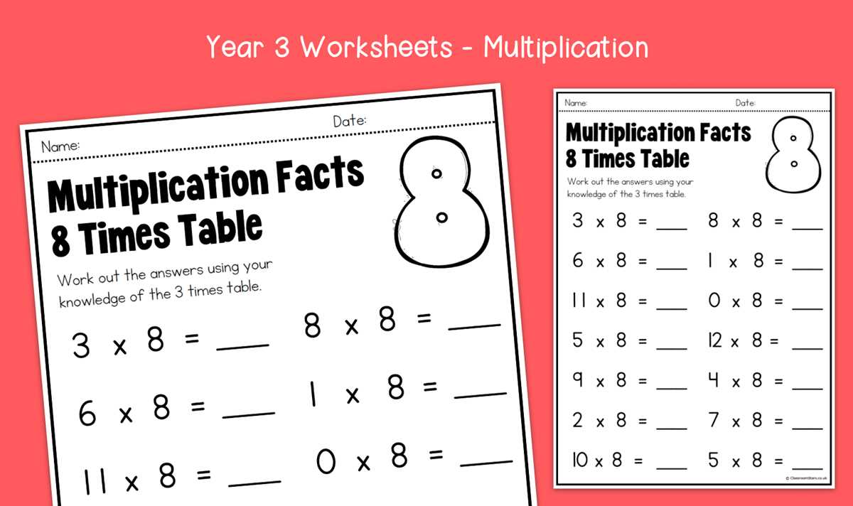 multiplication of 8 worksheets