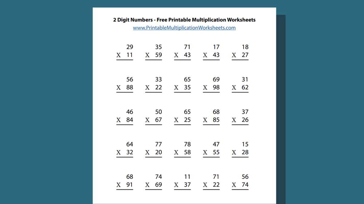 multiplication of two digit numbers worksheets