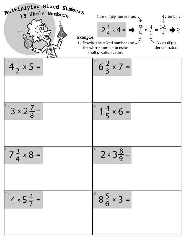 multiply fractions by whole numbers worksheet