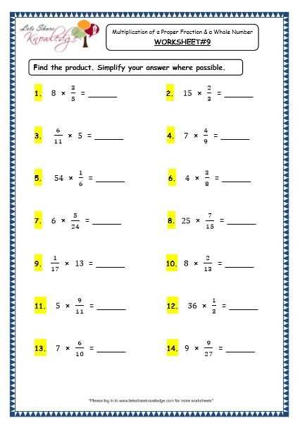 multiplying fractions and whole numbers worksheet
