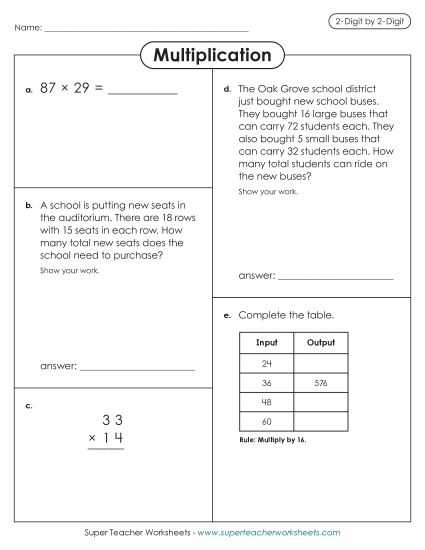 multiplying two digit by two digit numbers worksheet