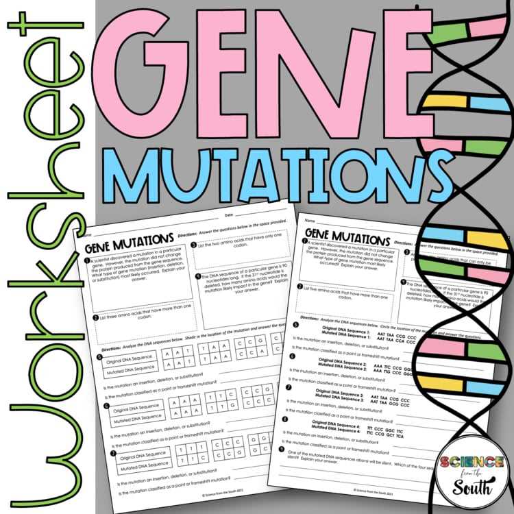 mutations worksheet deletion insertion & substitution
