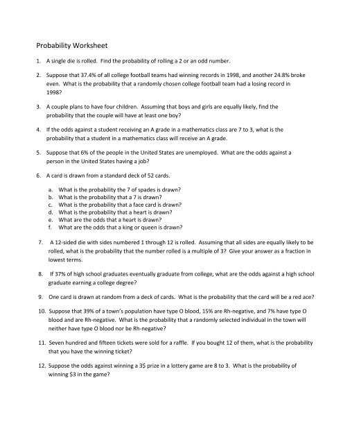 basic concepts of probability worksheet