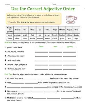 adjectives worksheets grade 4