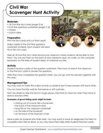 civil war math worksheets