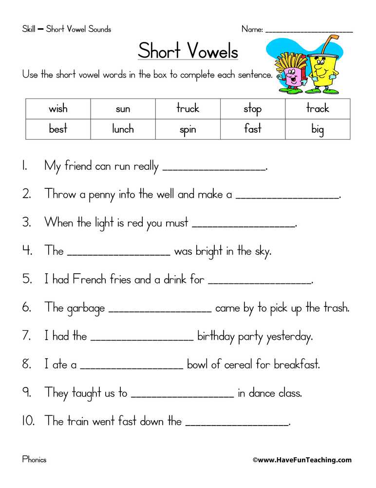 short vowels worksheets