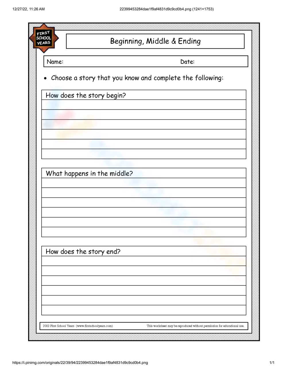 beginning middle end worksheet