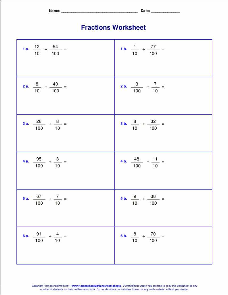 mixed fraction addition worksheets