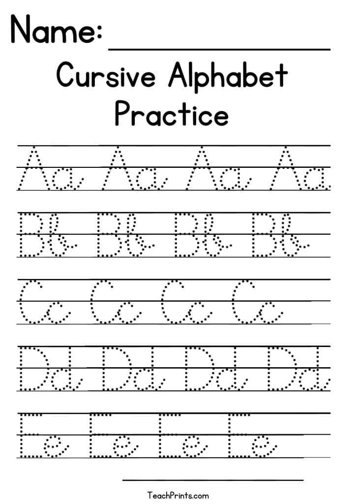 alphabets cursive writing practice worksheet