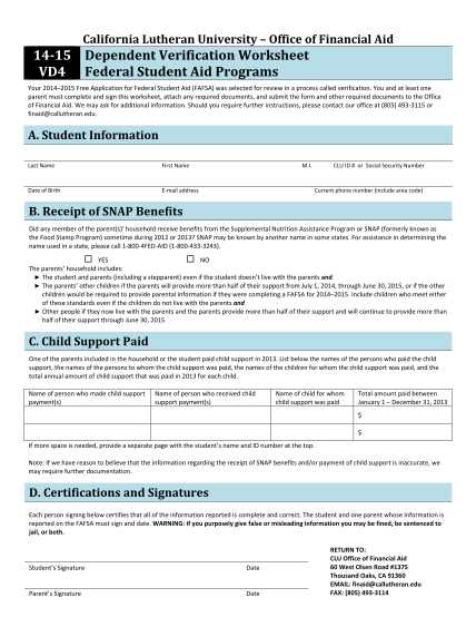 dependent verification worksheet