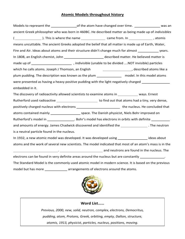 atomic model timeline worksheet