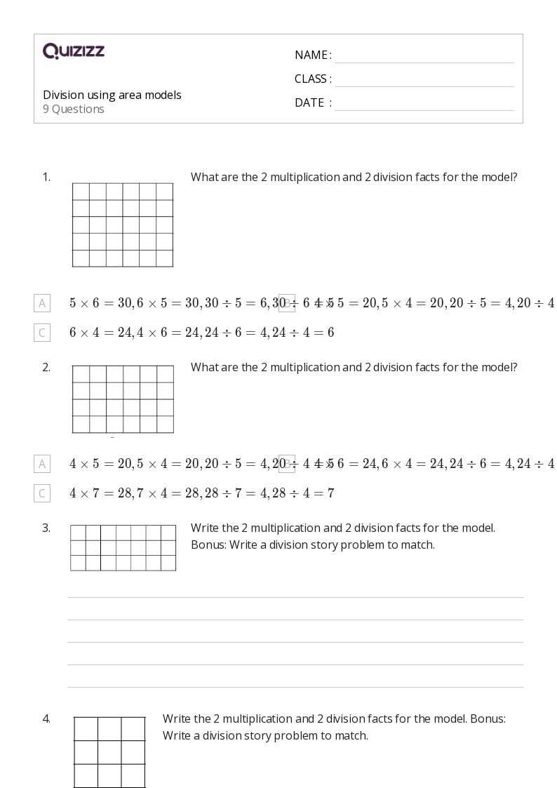 area model worksheet